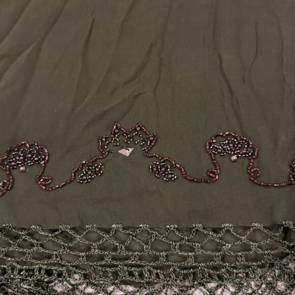 Designer Sue Wong SILK Evening Scarf Shawl Runner Large Olive Green Hand Bead #7 - Picture 2 of 13